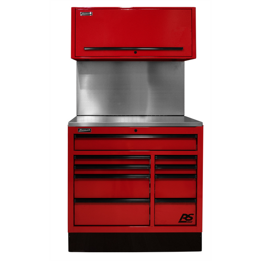 Homak Manufacturing 41 in. Centralized Tool Storage(CTS) Set includes Roller Cabinet;Canopy;Support Beams;Base Guard; Stainless Steel Top; Leg Levelers; and Solid Back Splash