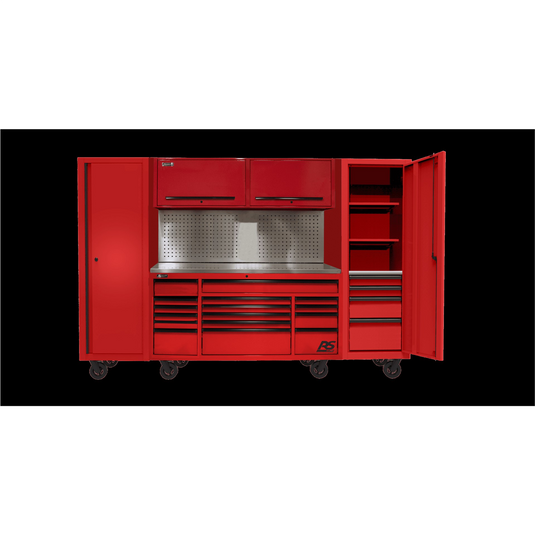 Homak Manufacturing 120? RS PRO CTS Roller Cabinet & Side Lockers Combo with Toolboard Backsplash - Red