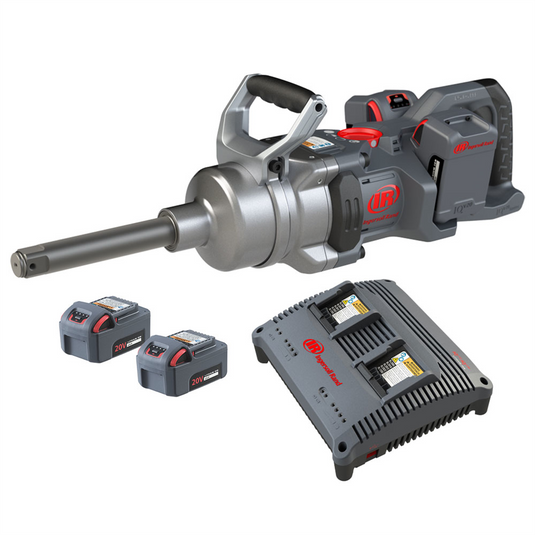 Ingersoll Rand 1 Inch 20V Cordless Impact Wrench 4 Battery Kit; 6 Inch Ext Anvil; 3000 ft-lb Torque; Friction Ring-Thru-hole Retainer; D-Handle