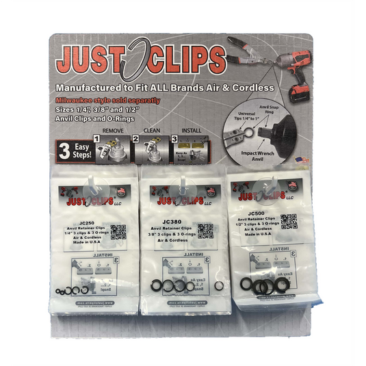 Just Clips 3 Hook Display of 1/4""; 3/8"" & 1/2""  rings and o-rings