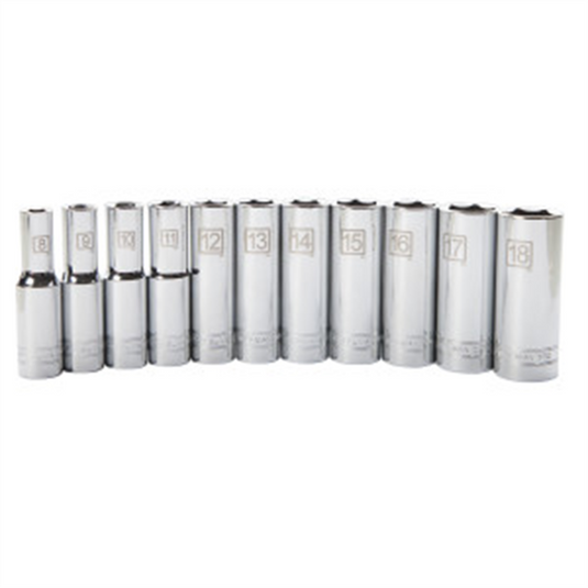 J S Products 11-Piece 3/8-Inch Drive Deep 6-Point Chrome Metric Socket Set
