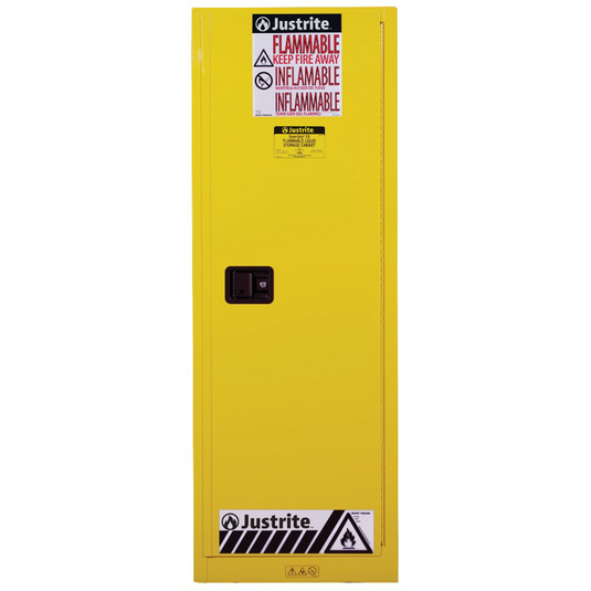 Justrite Mfg. Co. 15 Gallon; 1 Shelf; 1 Door; Self Close; Flammable Cabinet; Sure-Grip&reg; EX Compac; Yellow - 891520