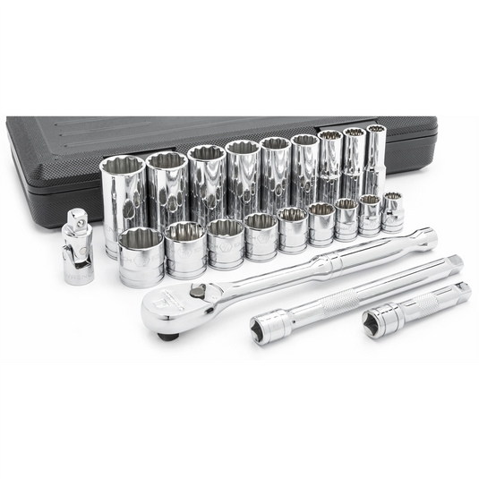 GearWrench 22 Piece 3/8 Inch Drive 12 Point Standard & Deep SAE Mechanics Tool Set