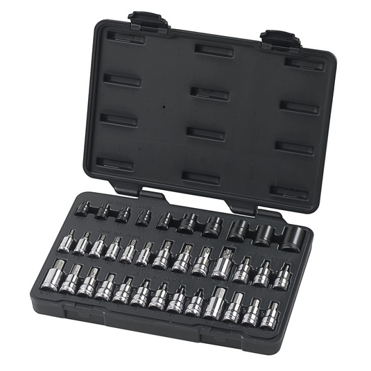 GearWrench 36 Piece 1/4 Inch; 3/8 Inch & 1/2 Inch Drive Standard Hex; E-Torx & Torx Bit SAE/Metric Socket Set