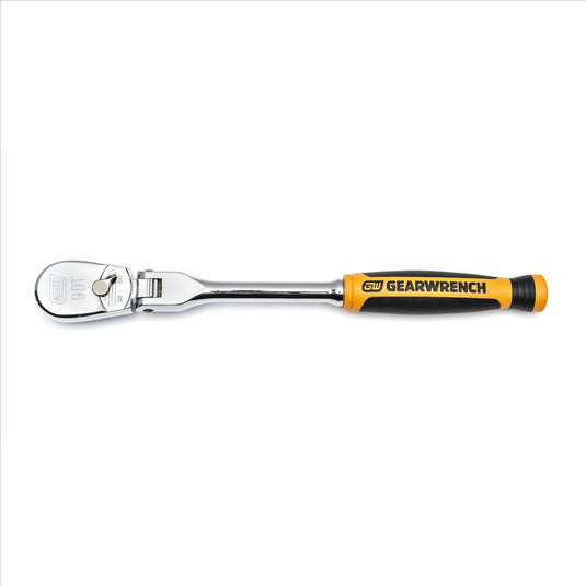 GearWrench 1/4 Inch Drive 90-Tooth Dual Material Flex Head Teardrop Ratchet 8 Inch