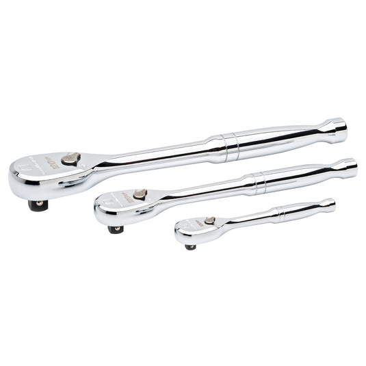 GearWrench 3 Piece 1/4 Inch; 3/8 Inch and 1/2 Inch Drive 120XP Full Polish Teardrop Ratchet Set
