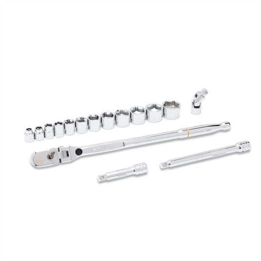 GearWrench 16 Piece 3/8 Inch Drive 120XP Locking Flex Head Ratchet and 6 Point SAE Stubby Socket Mechanics Tool Set