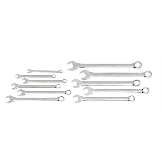 GearWrench 11 Piece 12 Point Long Pattern Combination SAE Wrench Set with Tool Roll