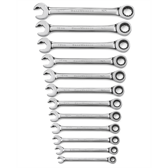 GearWrench 12 Piece 72-Tooth 12 Point Open End Ratcheting Metric Wrench Set
