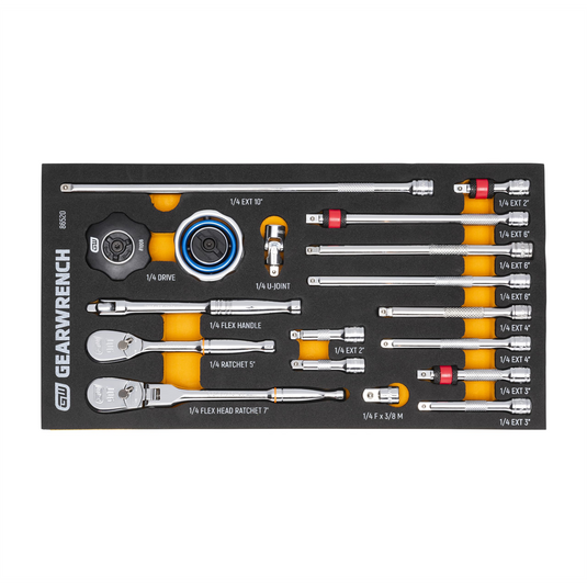 GearWrench 18 Piece 1/4 Inch 90-Tooth Ratchet & Drive Tool Set with Foam Storage Tray