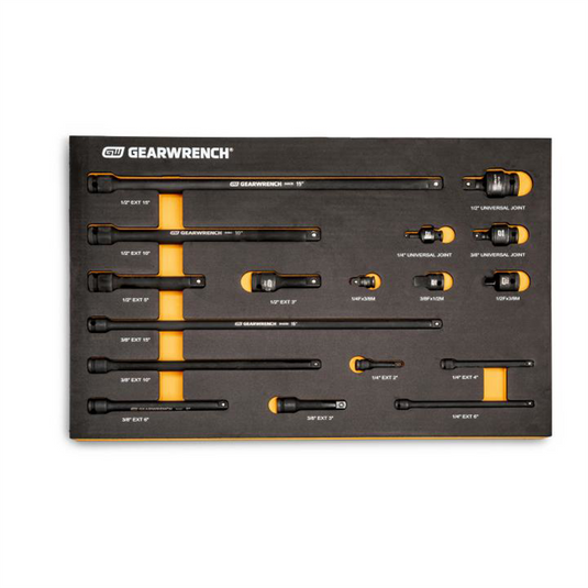 GearWrench 17 Piece 1/4 Inch; 3/8 Inch; 1/2 Inch Impact Drive Tool Accessories Set with Foam Storage Tray