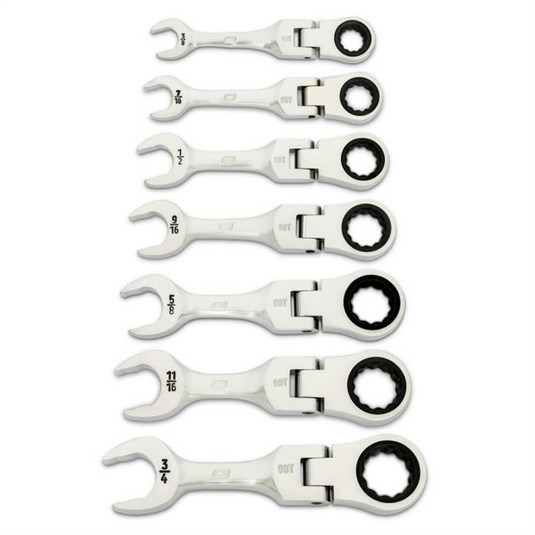 Gearwrench 7 Piece 90-Tooth 12 Point SAE Stubby Flex Ratcheting Combination Wrench Set