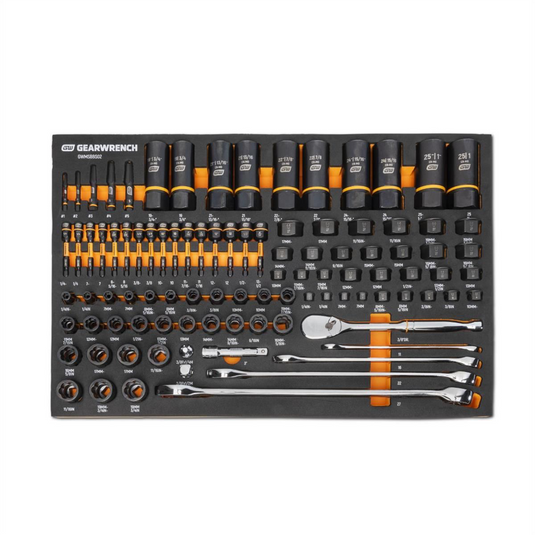 GearWrench 97 Piece 1/4 Inch ; 3/8 Inch ; 1/2 Inch  Drive Bolt Biter Mechanics Tool Set Inch Foam Storage Tray
