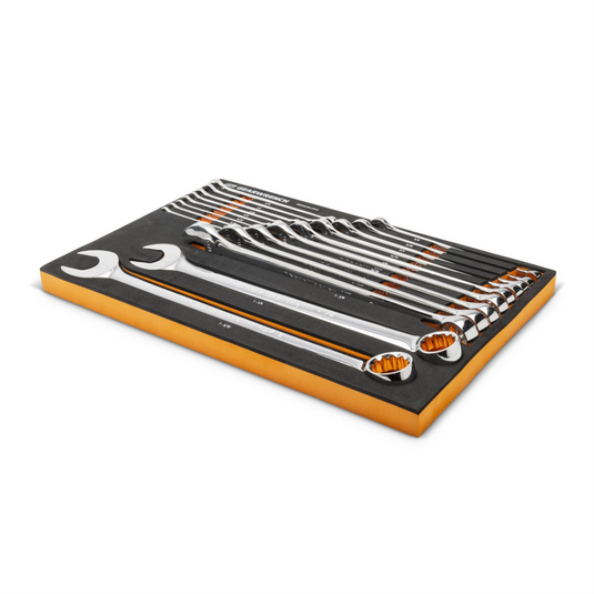 GearWrench 19 Piece 12 Point Long Pattern Combination SAE Wrench Set Inch Foam Storage Tray