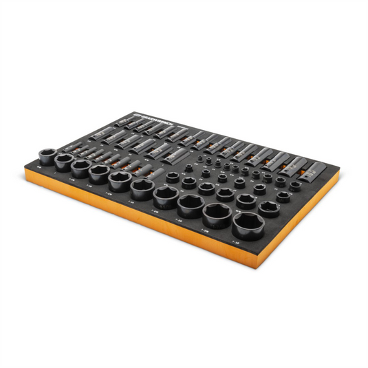 GearWrench 63 Piece 1/4 Inch ; 3/8 Inch ; 1/2 Inch  Drive 6 Point SAE Impact Socket Set Inch Foam Storage Tray
