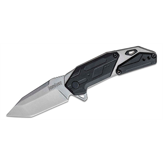 Kershaw Jetpack Assisted Open Liner Lock American Tanto Blade EDC Folding Pocket Knife with Stonewashed Finish - Silver/Black