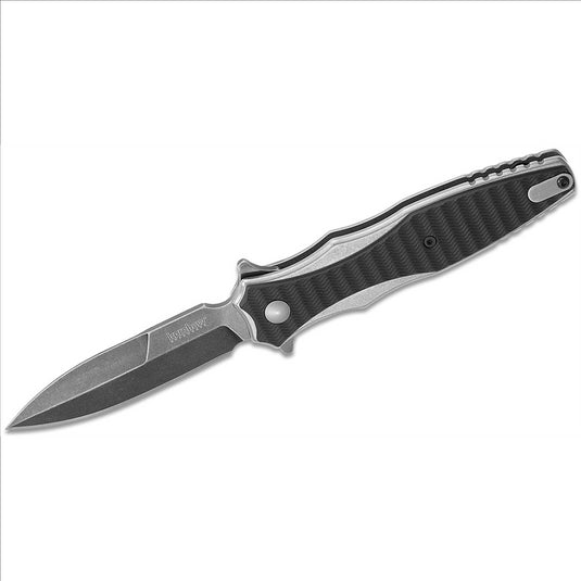 Kershaw Decimus Assisted Open Frame Lock Single Edge Spear Point Blade EDC Folding Pocket Knife with BlackWash Finish - Silver/Black