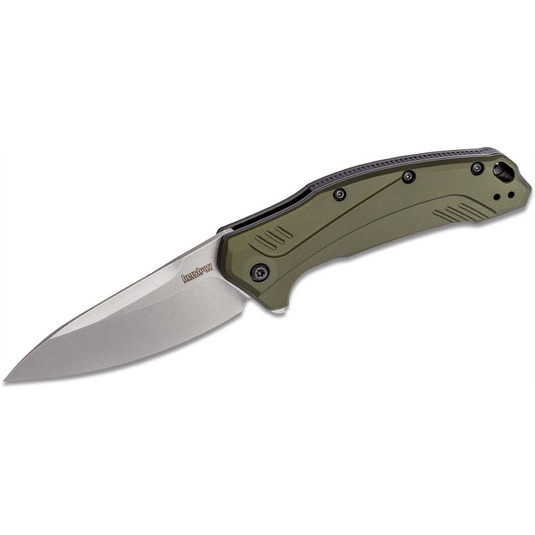 Kershaw Link Assisted Opening Liner Lock MagnaCut Drop Point Blade EDC Folding Pocket Knife with Stonewashed Finish - Olive