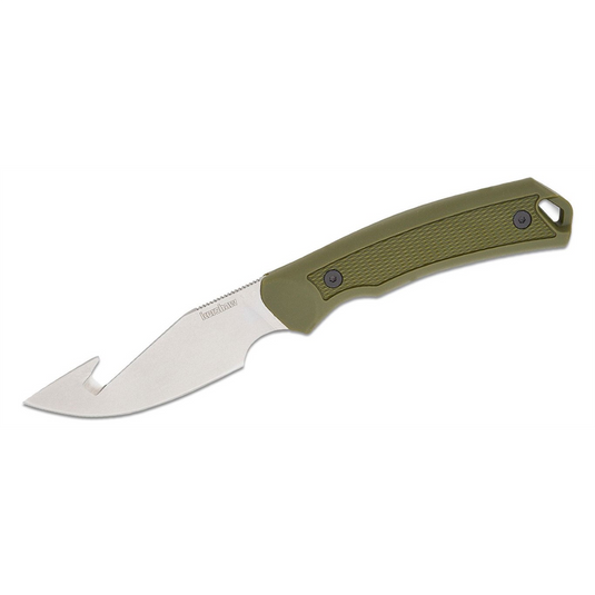 Kershaw Descuhutes - Skinner; Gut Hook Drop Point with Gut Hook Fixed Blade Gutting and Skinning Knife - Olive
