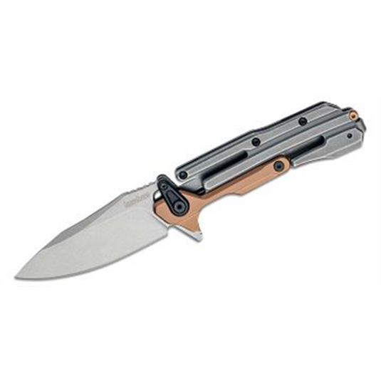 Kershaw Frontrunner Manual Open Frame Lock Clip Point Blade EDC Folding Pocket Knife with StoneWashed Finish - Bronze/Gray