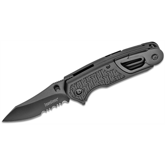 Kershaw Funxion EMT-Serrated Assisted Open LIner Lock Drop Point Blade Rescue Folding Pocket Knife - Black