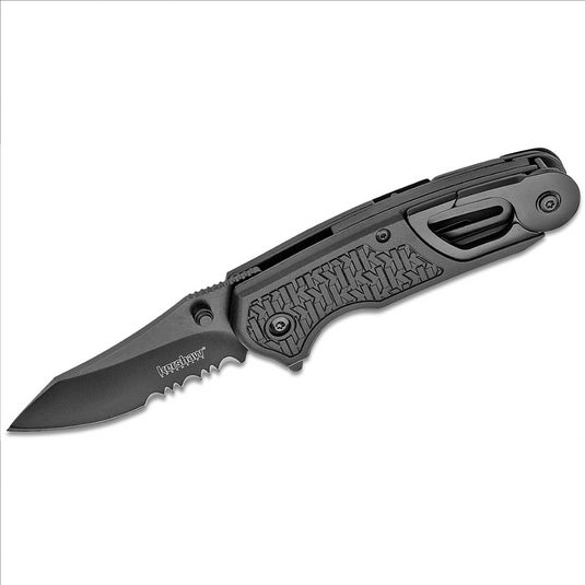 Kershaw Funxion EMT-Serrated Assisted Open LIner Lock Drop Point Blade Rescue Folding Pocket Knife - Black