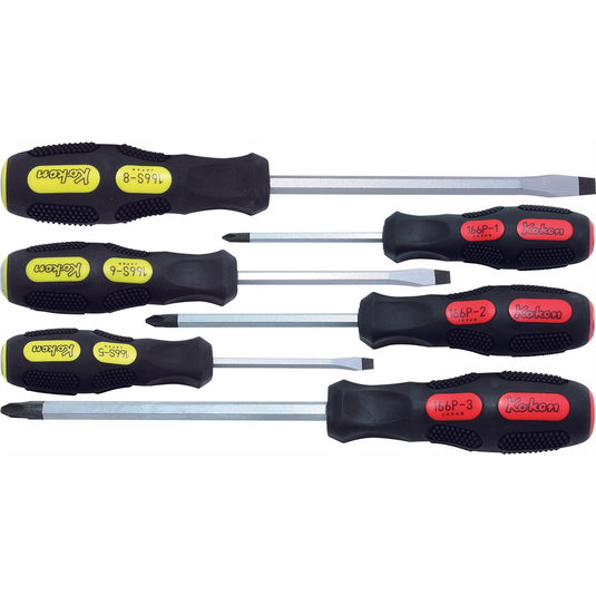 Ko-ken USA 166PS/6 Phillips and Flat Head Blade Through Type Screwdriver Set; PH1-2-3/SL5-6-8 - 6 pieces