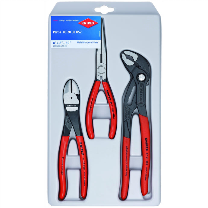 KNIPEX Plier Set 3 Pc. Long Nose;Diag Cutt;Cobra