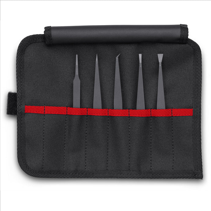 KNIPEX 5 Pc Plastic Tweezer Set in a Tool Roll-ESD