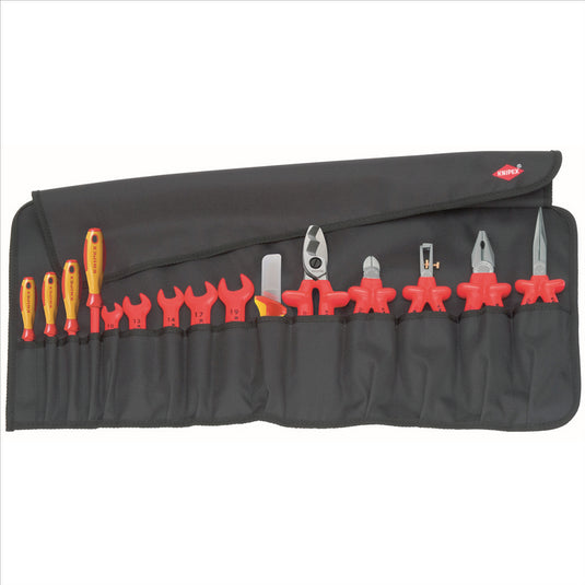 KNIPEX 15-Piece Tool Roll Bag with Insulated Tools for Wo