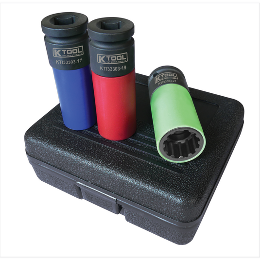 K Tool International Protective Wheel Socket Set 3 Piece 1/2 Inch Drive Spline