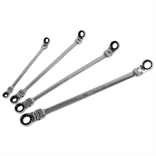 K Tool International Wrench Set Double Box Ratcheting Flex Reversible SAE Spline XL 4 Piece