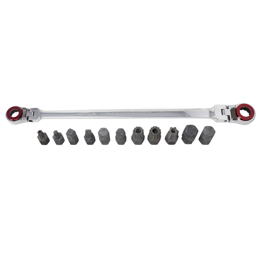 K Tool International Ratcheting Wrench Set 12 Piece Extra Long Double Box Flexible & Reversible