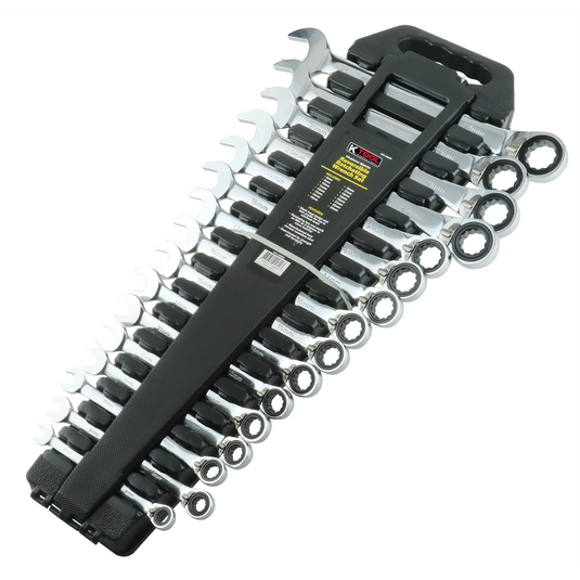 K Tool International Wrench Set 16 Piece Metric Ratcheting Reversible