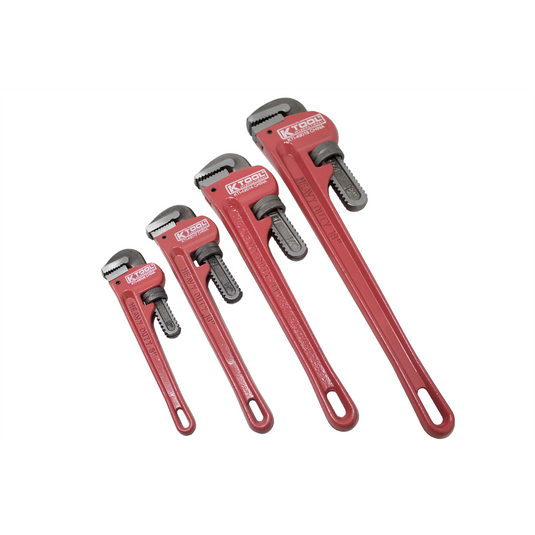 K Tool International Pipe Wrench Set 4 Piece: 8 Inch; 10 Inch; 14 Inch; 18 Inch