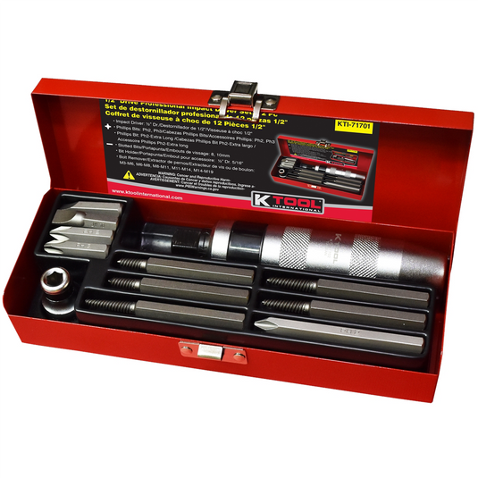 K Tool International Impact Driver Set Professional 12 Piece 1/2 in. Dr