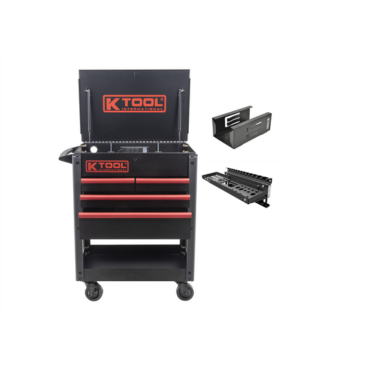 K Tool International Service Cart 35 in. Premium 4 Drawer 500 lb. (Matte Black) w/ Megnetic Accessories