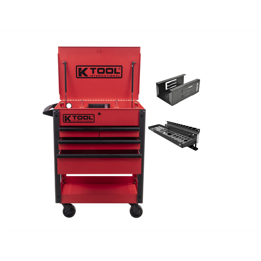 K Tool International Service Cart 35 in. Premium 4 Drawer 500 lb. (Matte Red) w/ Megnetic Accessories