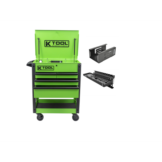 K Tool International Service Cart 35 in. Premium 4 Drawer 500 lb. (Matte Neon Green) w/ Megnetic Accessories