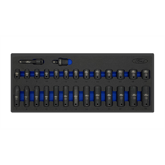 K Tool International 28Pc 3/8"" Dr 6 Pt Std & Dp Metric Socket Set FORD