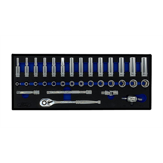K Tool International 33Pc 3/8"" Dr Met 6 Pt Std and Dp Socket Set FORD