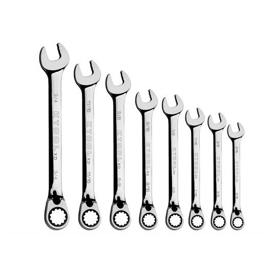K Tool International Wrench Set 8 Piece SAE 120 Tooth Reversible Combination 5/16-3/4 Inch