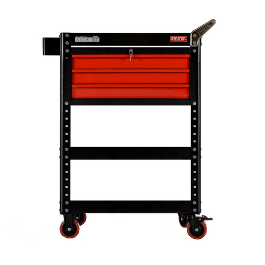 ShopSol Shuter Heavy-Duty Utility Cart with Modular Drawers and 3 Shelves - Red/Black