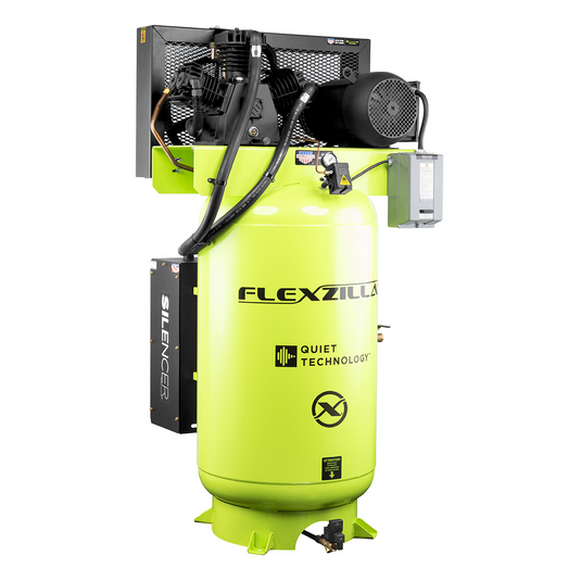 Flexzilla&reg; Air Compressor with Silencer&trade;; Stationary; Splash Lubricated; 10 HP; 120 Gallon; 230 Volt; 1-Phase; 2-Stage; Vertical