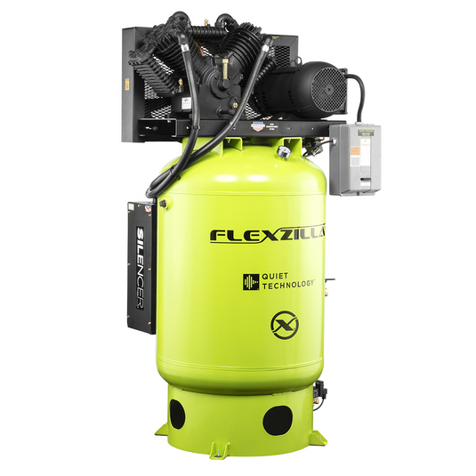 Legacy Manufacturing Flexzilla&reg; Air Compressor with Silencer&trade;; Stationary; Splash Lubricated; 10 HP; 120 Gallon; 230 Volt; 1-Phase; 2-Stage; Vertical; ZillaGreen&trade;