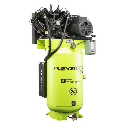 Legacy Manufacturing Flexzilla&reg; Pro Piston Air Compressor with Silencer&trade;; 3-Phase; Stationary; 7.5 HP; 80 Gallon; 230 Volt; 2-Stage; Vertical; ZillaGreen&trade;