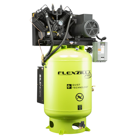 Legacy Manufacturing Flexzilla&reg; Pro Piston Air Compressor with Silencer&trade;; 3-Phase; Stationary; 10 HP; 120 Gallon; 230 Volt; 2-Stage; Vertical; ZillaGreen&trade;