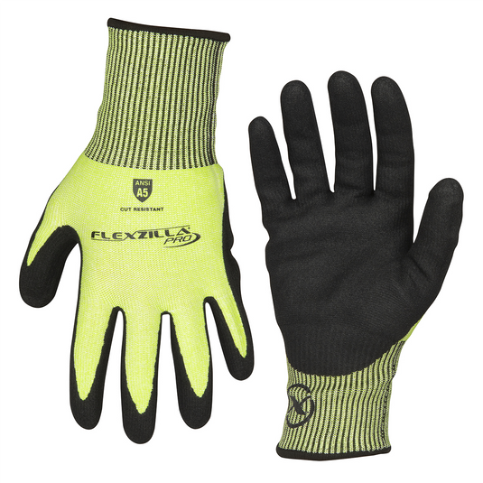Legacy Manufacturing Flexzilla&reg; Pro Cut Resistant Sandy Nitrile Dip Gloves; ANSI Level 5; Black/ZillaGreen&trade;; L