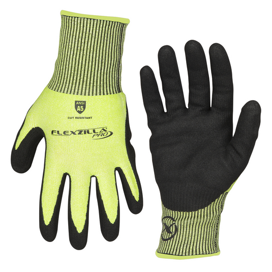 Legacy Manufacturing Flexzilla&reg; Pro Cut Resistant Sandy Nitrile Dip Gloves; ANSI Level 5; Black/ZillaGreen&trade;; XL