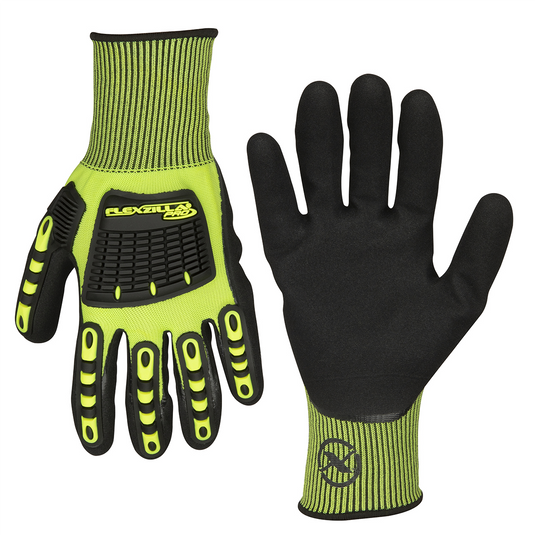 Legacy Manufacturing Flexzilla&reg; Pro Impact Sandy Nitrile Dip Gloves; Black/ZillaGreen&trade;; L